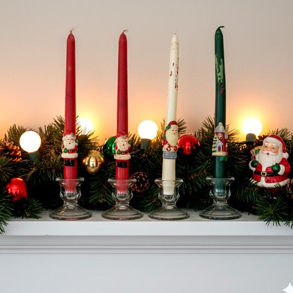 🎅 Vintage Set of 4 Christmas Molded Taper Candles – Mid-Century Holiday Decor - Picture 2 of 11